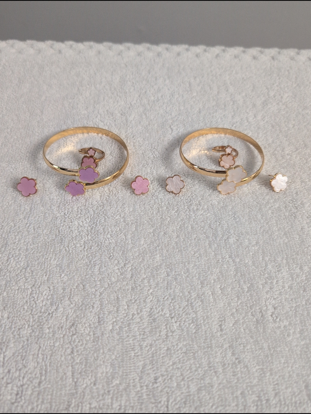 Shein Gold Ring Set with Pink and White Floral Accents